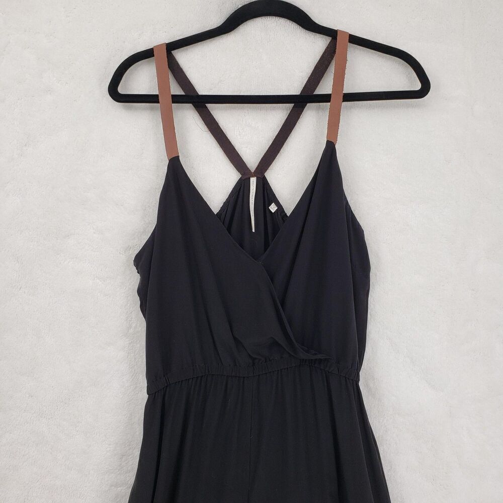 Twelfth Street Cynthia Vincent Jumpsuit Womens Medium Black Silk Leather Straps - Picture 2 of 10